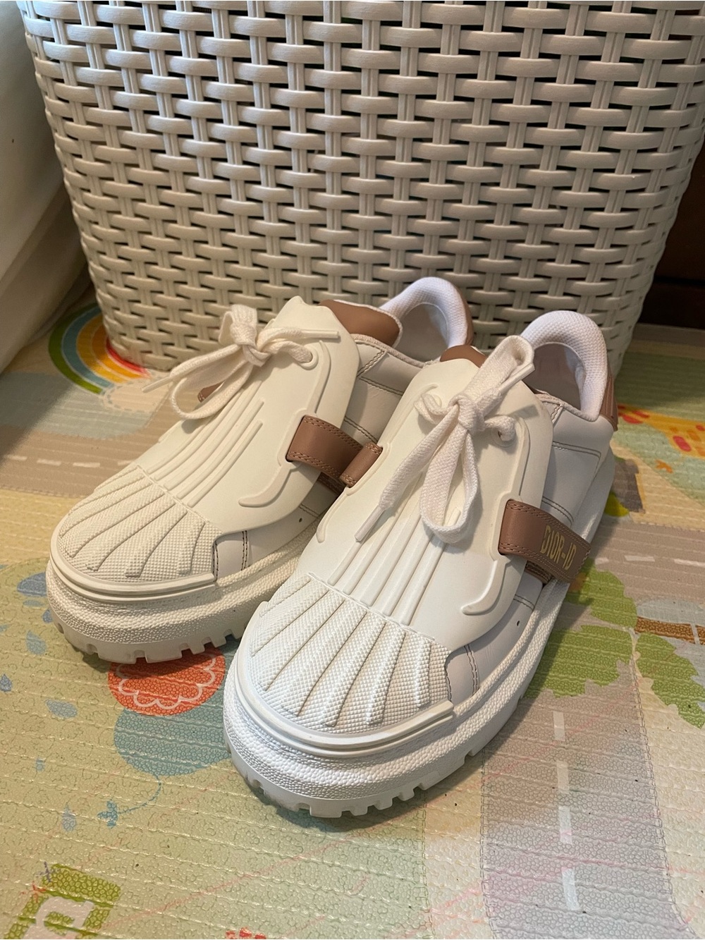 Dior act White Platform Sneakers with Tan Strap